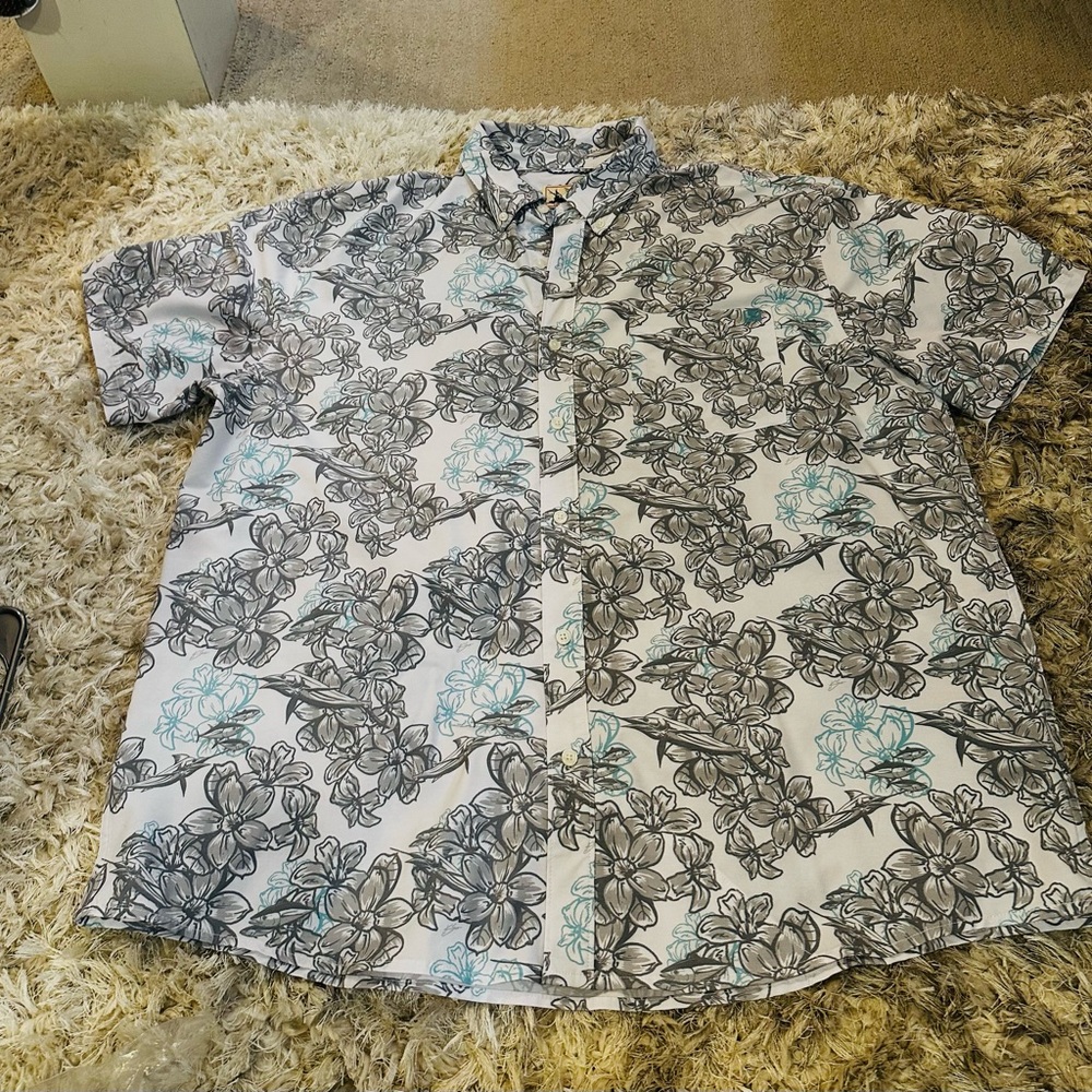 Huk Gray and Blue Floral Men's Casual Shirt